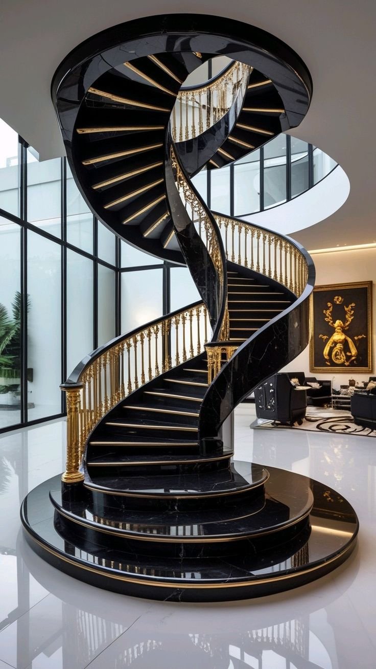 _Luxury Home with a Stunning Black Serpent-Inspired Spiral Staircase ✨🏡_